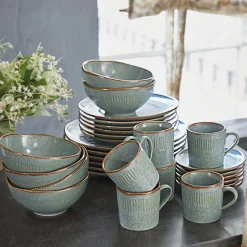 Geschirr|Geschirr^LOBERON Geschirr 30er Set Périers türkis/braun