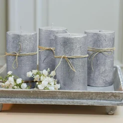 Kerzen|Kerzenhalter^LOBERON Kerze 4er Set Braga silber