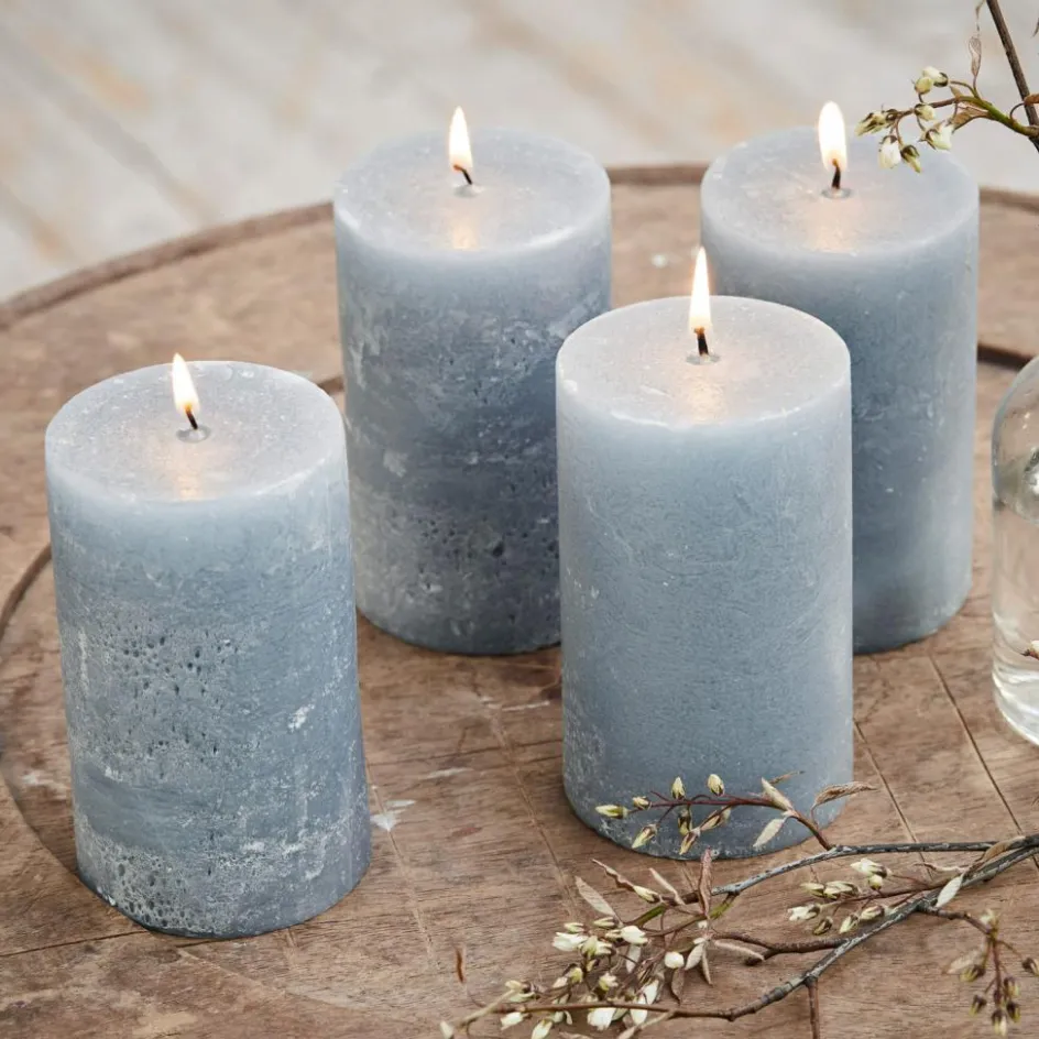 Kerzen|Kerzenhalter^LOBERON Kerze 4er Set Braga graublau