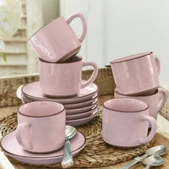 Geschirr|Geschirr^LOBERON Tasse mit Untertasse 6er Set Biarré rosa