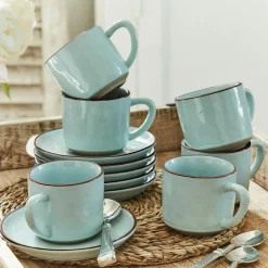 Geschirr|Geschirr^LOBERON Tasse mit Untertasse 6er Set Biarré türkis