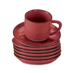 Geschirr|Geschirr^LOBERON Tasse mit Untertasse 6er Set Biarré rot