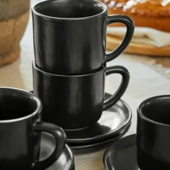Geschirr|Geschirr^LOBERON Tasse mit Untertasse 6er Set Biarré schwarz