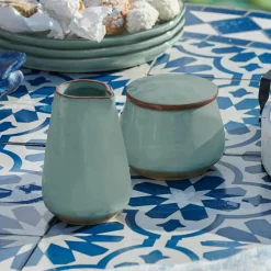 Geschirr|Geschirr^LOBERON Zuckerdose und Milchkännchen Biarré türkis