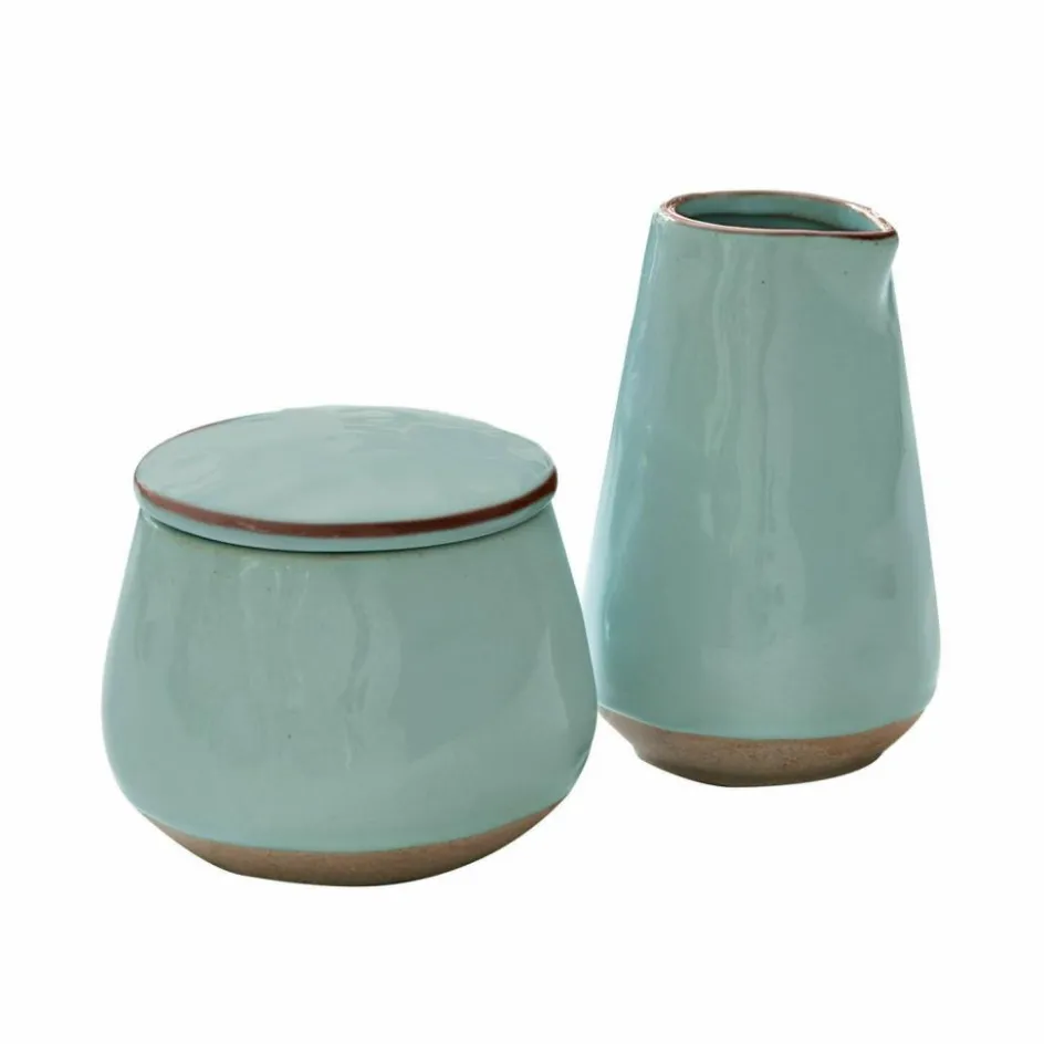 Geschirr|Geschirr^LOBERON Zuckerdose und Milchkännchen Biarré türkis