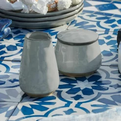 Geschirr|Geschirr^LOBERON Zuckerdose und Milchkännchen Biarré grau