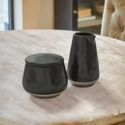 Geschirr|Geschirr^LOBERON Zuckerdose und Milchkännchen Biarré schwarz